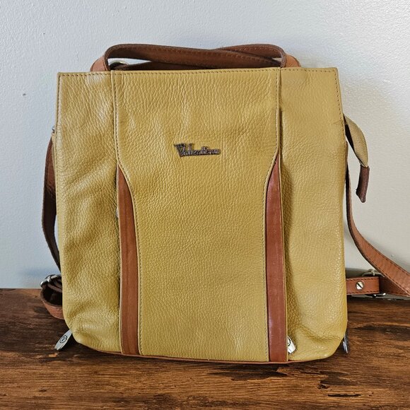 Valentina Italian Handmade Mustard Yellow Brown Convertible Bag Backpack Sling - Picture 1 of 7